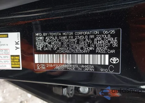 2025 Toyota Prius Le Awd-E from USA, damaged, VIN JTDADABU7S3030497